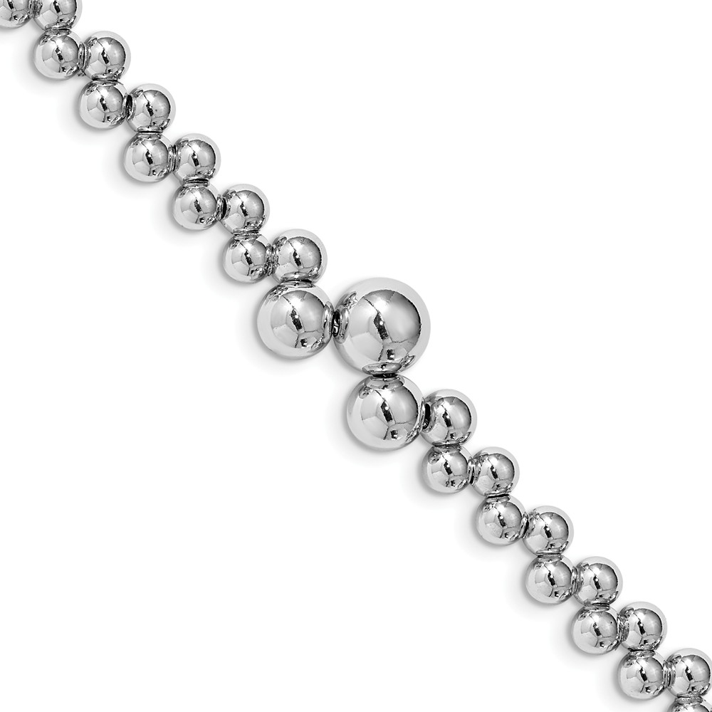White Sterling Silver bracelet Fancy 7 in Polished Beaded with 1.5in ext.