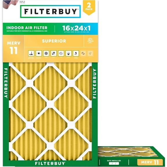 Filterbuy 16x24x1 MERV 11 Allergen Defense, Pleated HVAC AC Furnace Air Filters (2-Pack)