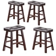 thumbnail image 3 of Set of 4 Counter Height 24" Bar Stools Wood Frame & Brown Leather Kitchen Island Barstools, 3 of 7