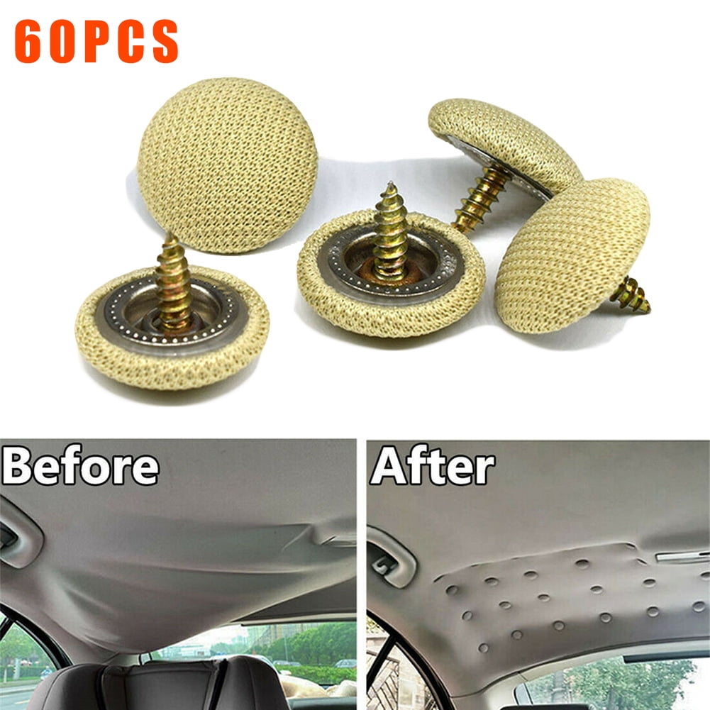 HighFree Car Roof Repair Rivets Headliner Repair Button 60 pcs Auto Roof Snap Rivets Retainer for Interior Ceiling Cloth Fixing Repair Buckle with Installation Tool Grey Beige Grid