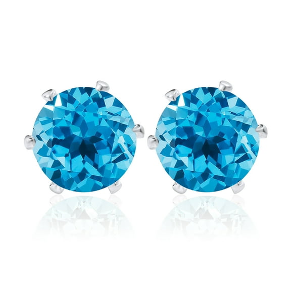 JeenMata 1.60 Carat December Birthstone - Blue Topaz Solitaire Stud Earrings - Round Cut White Gold Plating for Women