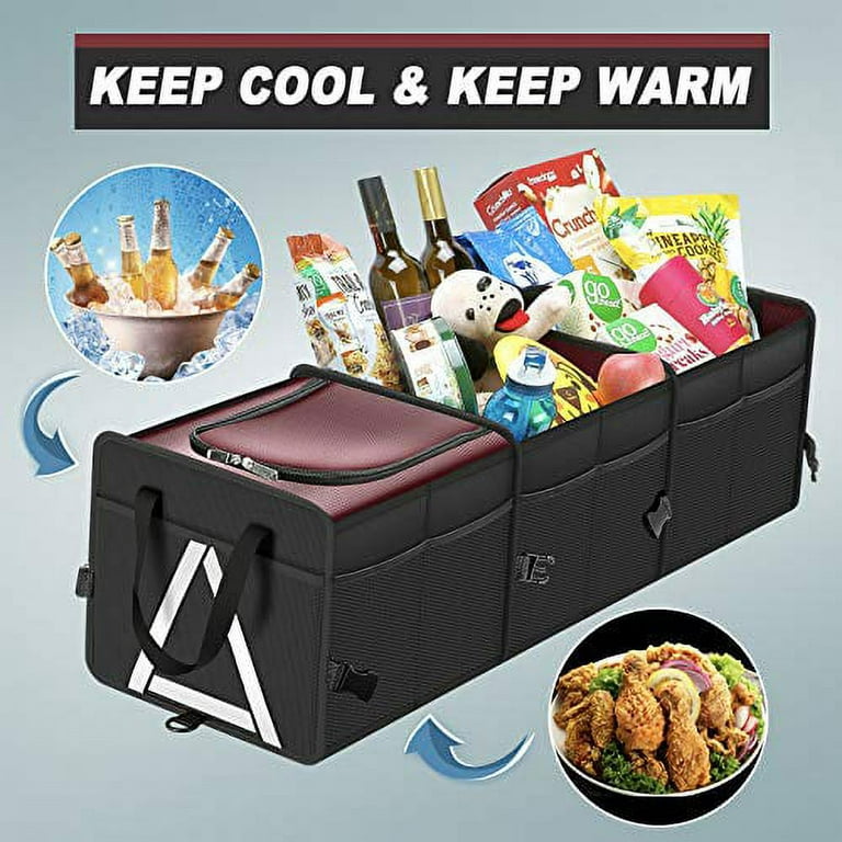 K KNODEL Sturdy Car Trunk Organizer with Premium Insulation Cooler Bag, Heavy  Duty Collapsible Trunk Storage Organizer for Car, SUV, Truck, or Van (3  Compartments, Red) 