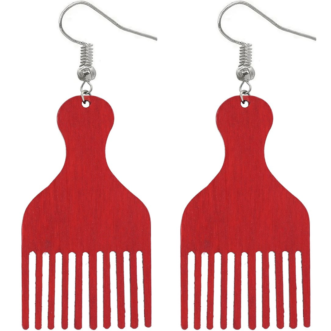 Afrocentric Wooden Afro  Comb Earrings