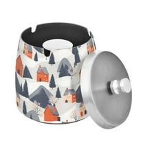 Yayeee Ashtray with Lid for Cigarette Smokeless Stainless Steel Home Ash Holder, Blue Snow Houses