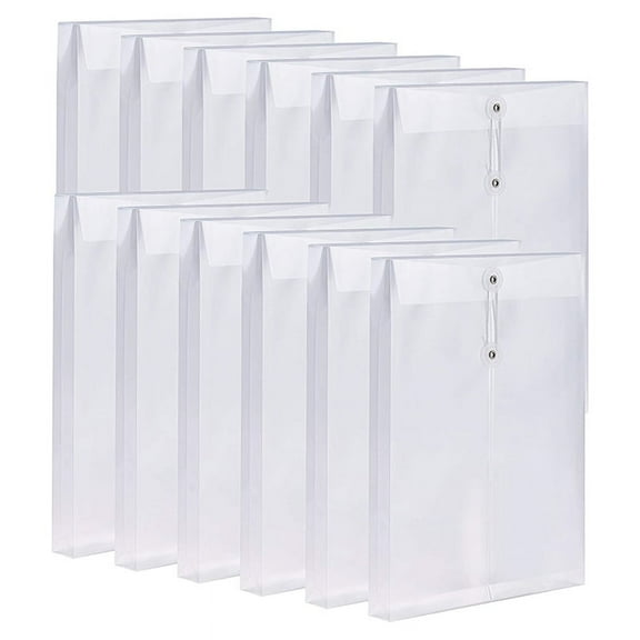 12 Pack Clear Plastic Envelopes Poly Envelopes Expandable Files Document Folders with Button & String Tie Closure A4