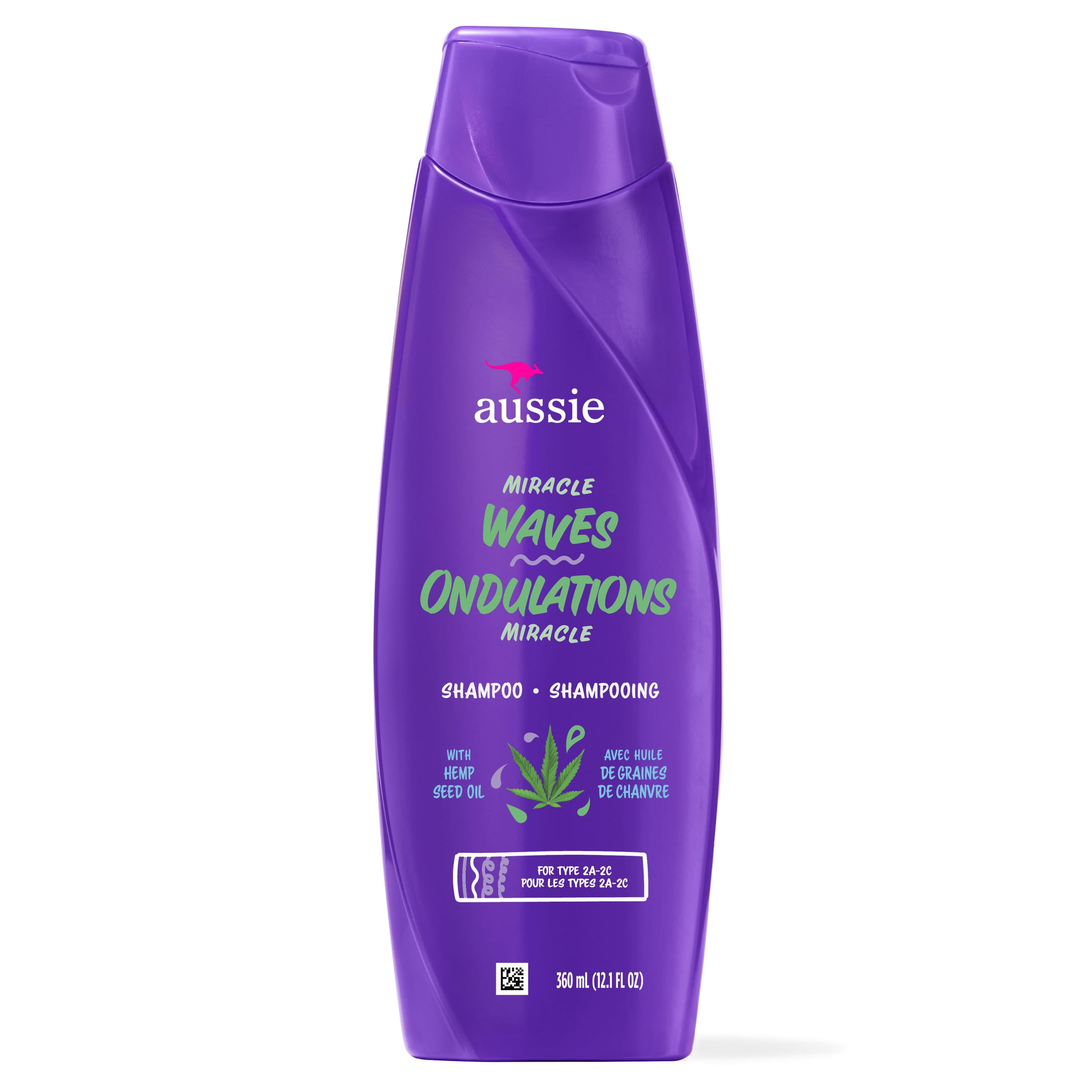 Aussie Miracle Waves Anti-Frizz Hemp Paraben-Free Shampoo, 12.1 fl