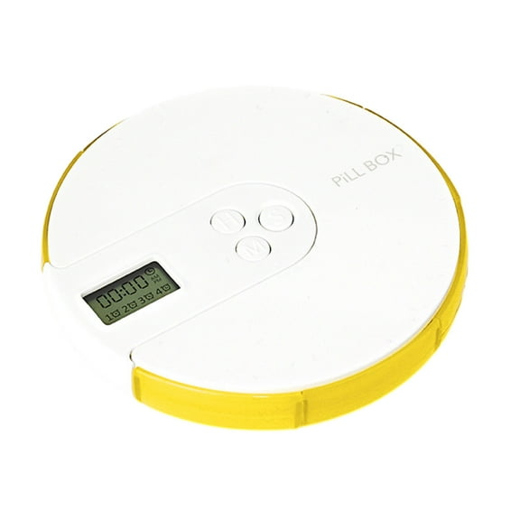 Weekly Pill Dispenser with Alarm, 7-Day Medicine Pill Organizer with up to 4 Alarms Per Day,Portable Smart Pill Box, Pill Reminder (Yellow)