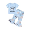 thumbnail image 2 of Aojekbee Baby Girl 2Pcs Cowgirl Outfits Short Sleeve T-Shirt + Flare Pants Set Toddler Clothes, 2 of 10
