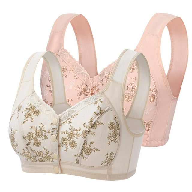 Pisexur 2 Piece Womens Bras Solid Color Textured Seamless Front Closure Bralettes High Support Push Up Bras for Women No Underwire Full Figure Wireless Bra Plus Size Everyday Underwear S-4XL