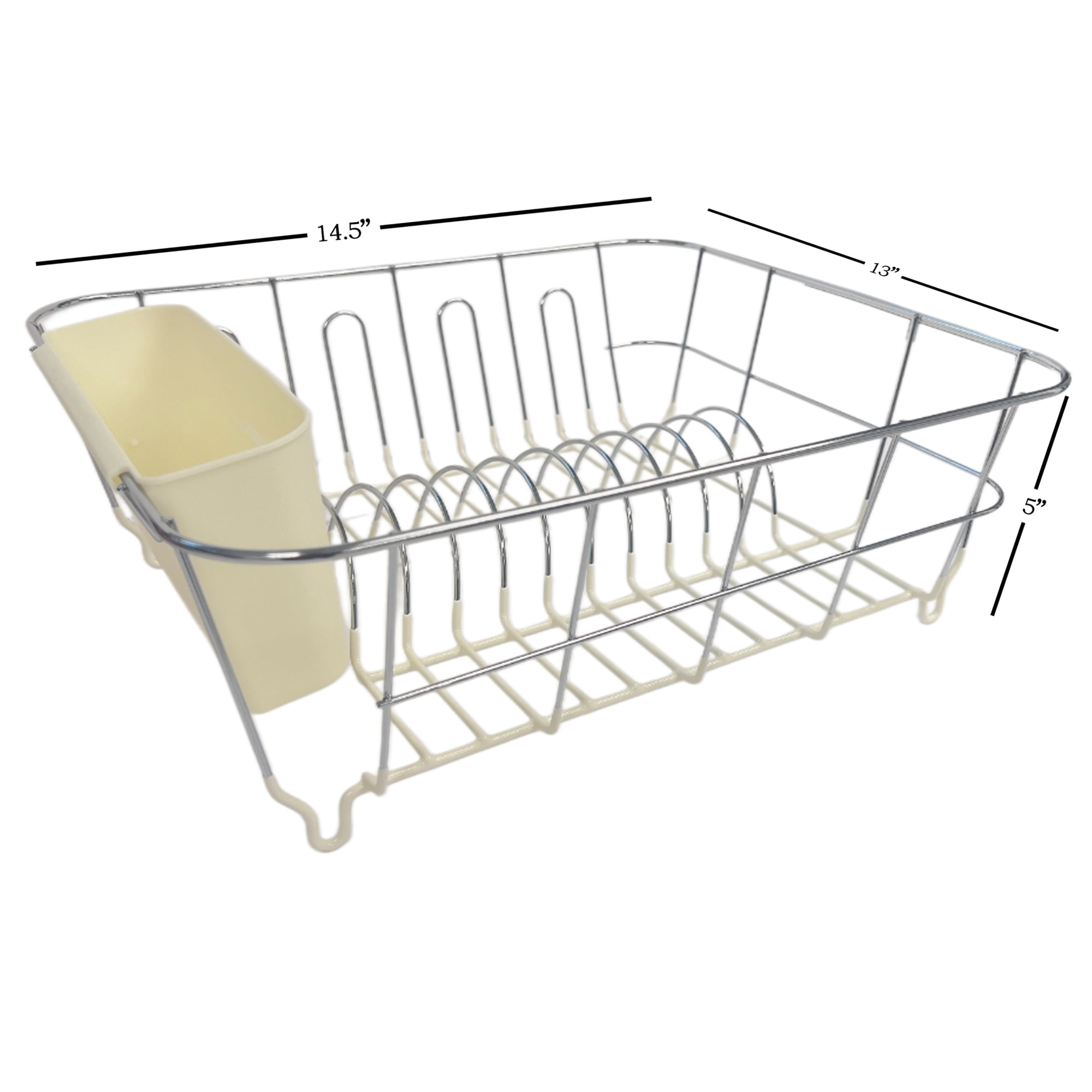 2 Piece Chrome Plated Steel Small Compact Dish Drainer, Ivory