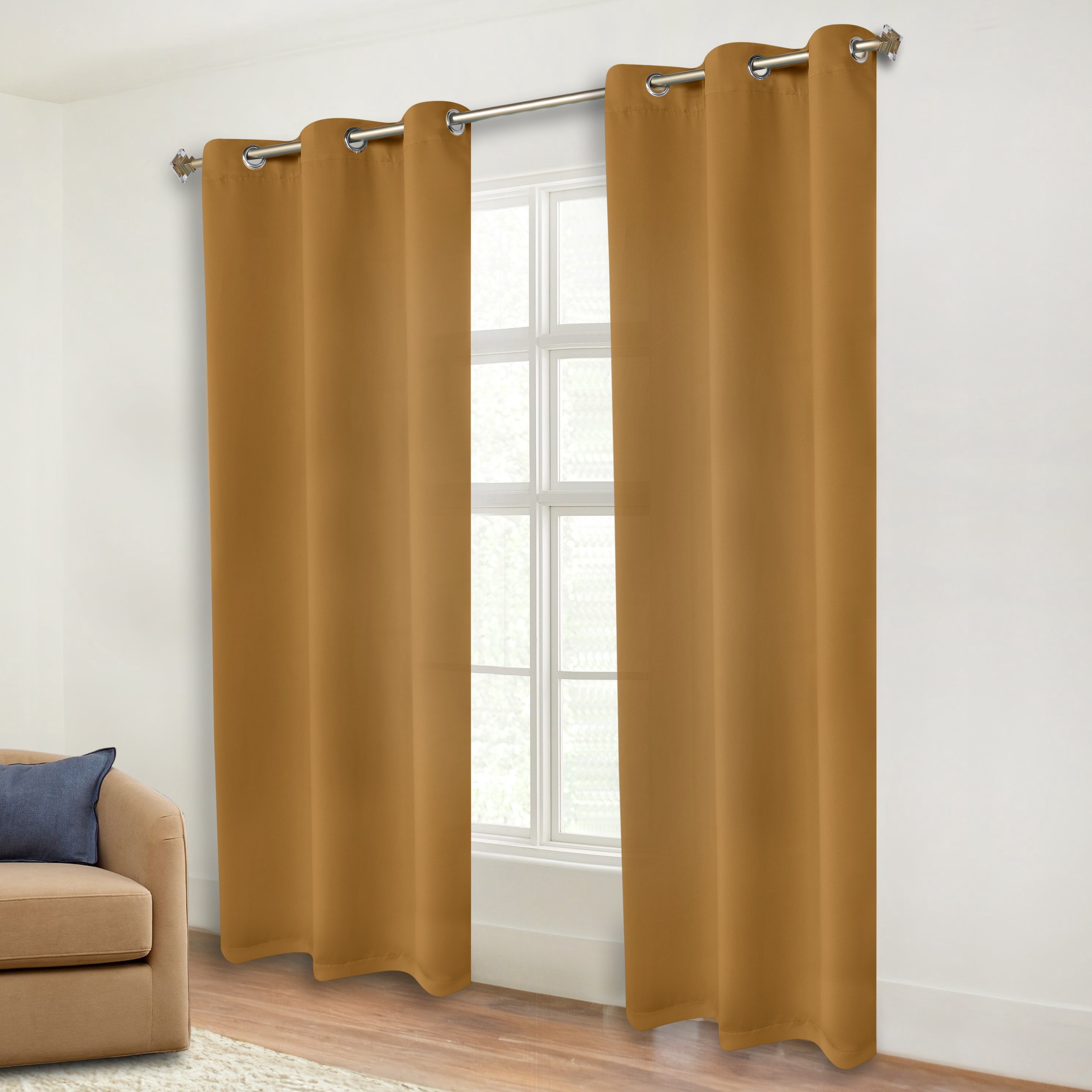 Superior Blackout Solid Light Filtering Grommet Curtain Panel Set, 46" x 84", Caramel Brown