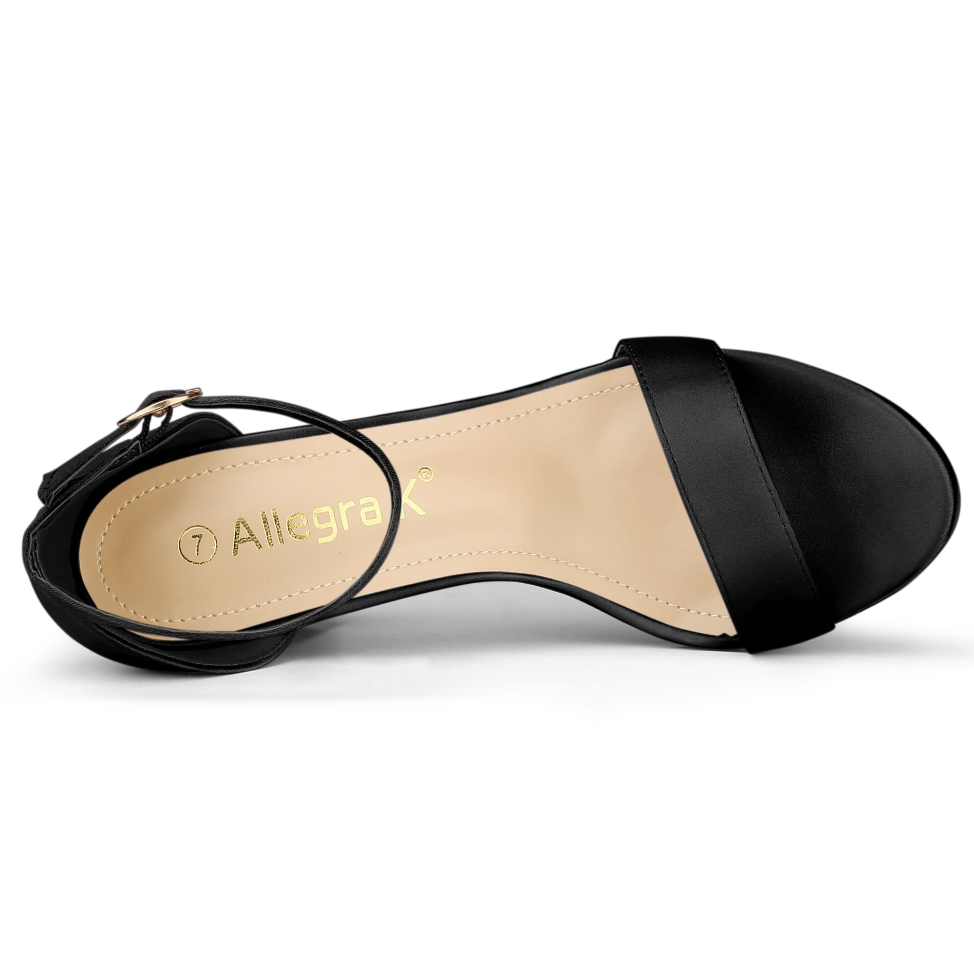 DARING DIVA Women's Satin Ankle Strap Chunky Heels Black 7