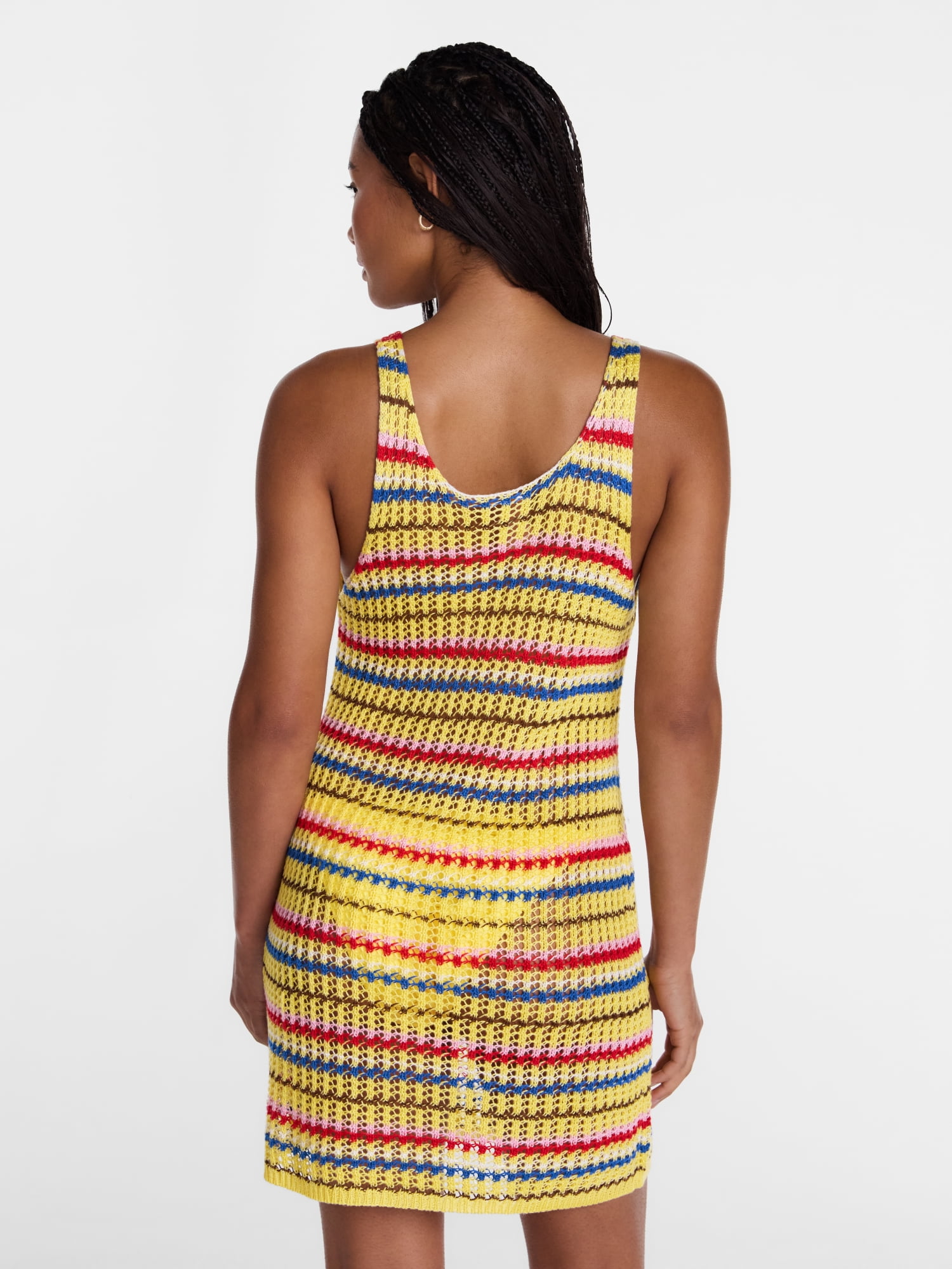 No Boundaries Striped Crochet Coverup Dress, Women’s XXS-XXL