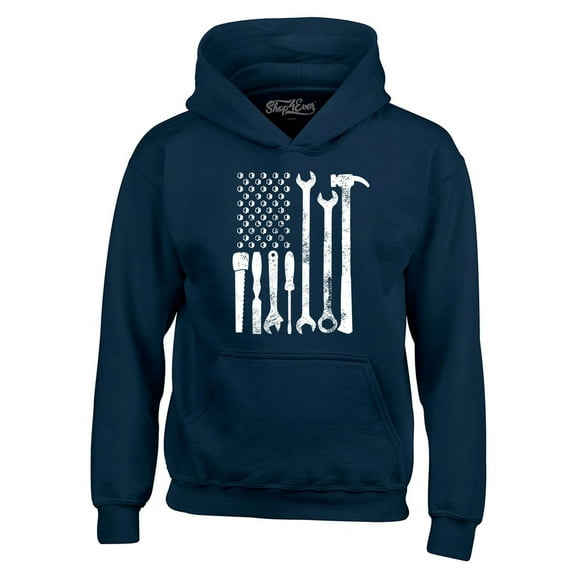 Shop4Ever Men's Mechanic Tool American Flag USA Hooded Sweatshirt Hoodie XX-Large Navy