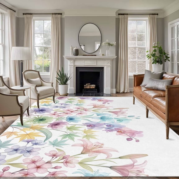 5'x7' Area Rugs for Living Room Bedroom, Colorful Spring Floral Washable Rug Carpet Runner Indoor Outdoor, Farmhouse Flowers Modern Art Non Slip Floor Mats Area Rug for Kitchen, Nursery