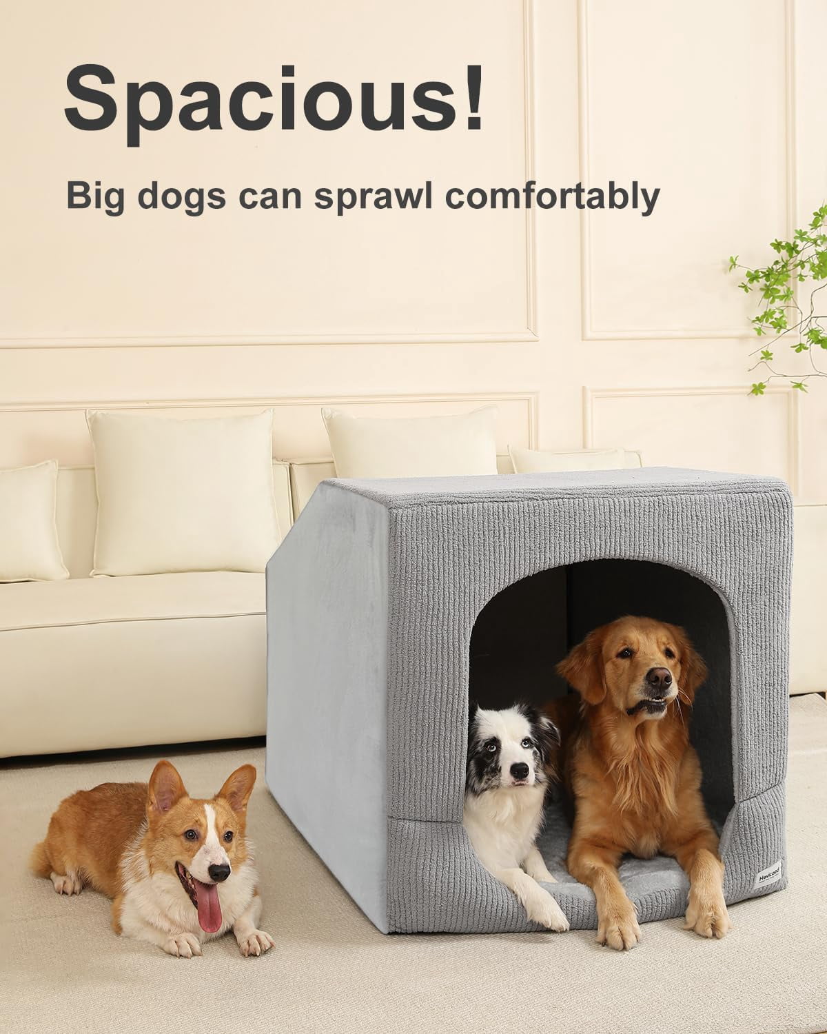 Indoor Dog House for Extra Large Medium Small Sized Dogs - Dog Tent with Washable Removable Cover, Pet Orthopedic Dog Cave Bed Egg-Crate Foam Cushion, Inside Dog House Large Space(XXL)