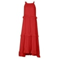 thumbnail image 4 of IUZSOKIL Womens Summer Dress Cotton Sleeveless Built in Bra Dress Halter Layered Ruffles Casual Boho Flowy Maxi Dress Red M, 4 of 7