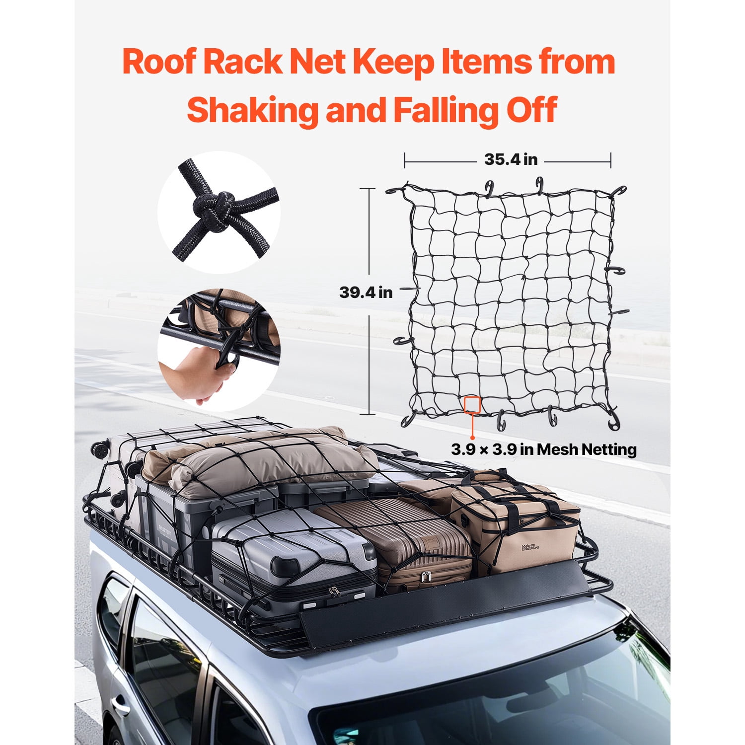 KFFKFF Universal Roof Rack Basket, 64 x 50 x 4.1 in, Rooftop Cargo Carrier with Two 35.4 x 39.4 in Cargo Nets, 150 lbs Capacity, Durable Alloy Steel with Anti-Rust Coating, 4.1 in Fence Design
