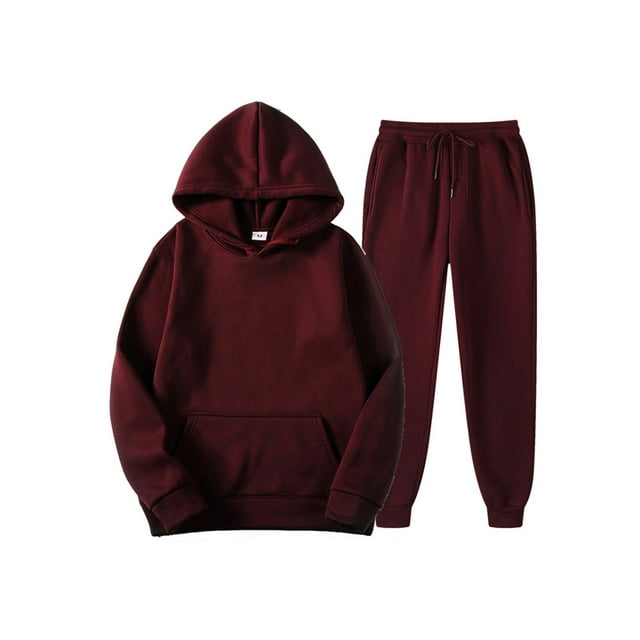 Innerwin Ensemble de Chandails à Capuchon et Pantalons de Survêtement Couleur Unie Survêtement pour Homme d'Hiver à Capuche Chaud 2 Pcs Chandail à Capuchon Rouge Vin TP