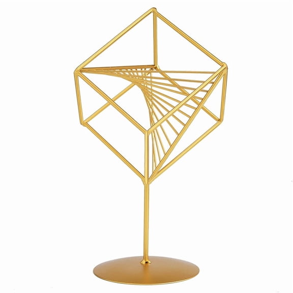 Nvzi Small Geometric Sculpture, Metal Decorative Ornaments Modern Home Decor, Modern Geometric Sculpture, Abstract Simple Metal Wire Art Sculpture（Gold)
