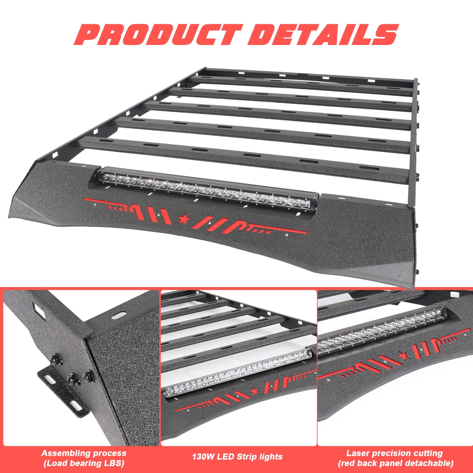 TOKMOWIN Auto Platform Style Roof Rack Compatible with 2005-2023 Toyota Tacoma Double Cab w/ 130W LED Light Bar| for Models with Hard Top | Cargo Storage Carrier for Outdoor Gear