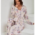 thumbnail image 4 of Women's 3 Piece Floral Print Pajama Set with Robe - Soft Polyester All Seasons Loungewear for Ladies, 4 of 9