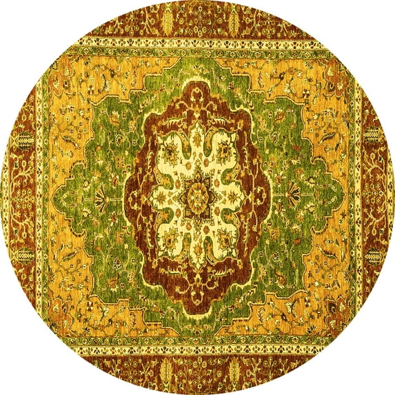 Ahgly Company Machine Washable Indoor Round Abstract Yellow Modern Area Rugs, 6' Round