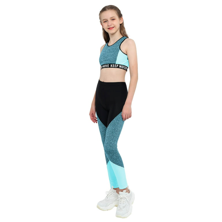 MSemis Kids Girls Two Piece Yoga Sports Suit Crop Top with Athletic  Leggings Blue 12