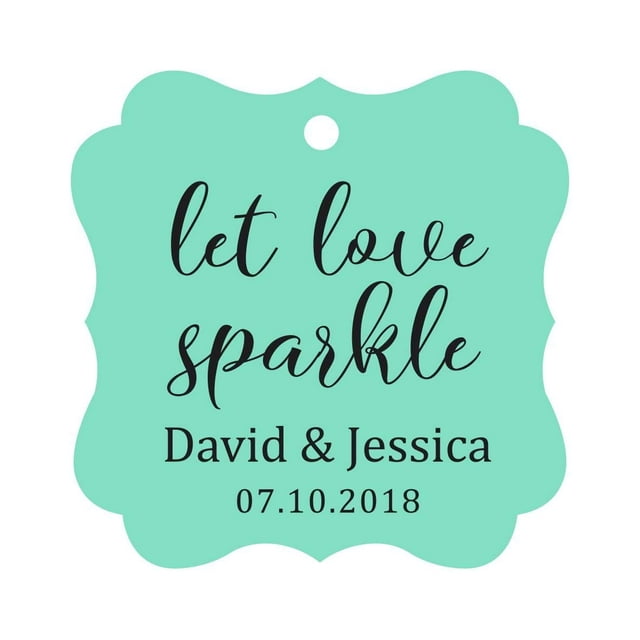 Darling Souvenir Personalized Fancy Frame Paper Tags Wedding Sparklers Let Love Sparkle Custom Hang Tags-Mint Green-100 Tags