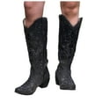 thumbnail image 6 of UngA Cowboy Boots Women Mid Calf Cowgirl Boots Square Toe Chunky Heel Embroidery Stitched Western Boots Black,Size 9.5, 6 of 7