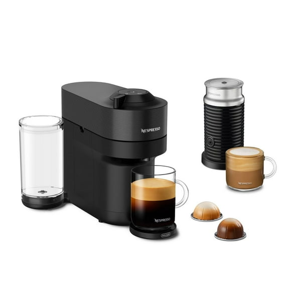 Nespresso Vertuo Pop+ Coffee and Espresso Machine by DeLonghi with Aeroccino Milk Frother, Liquorice Black, Small machine. Big Taste.