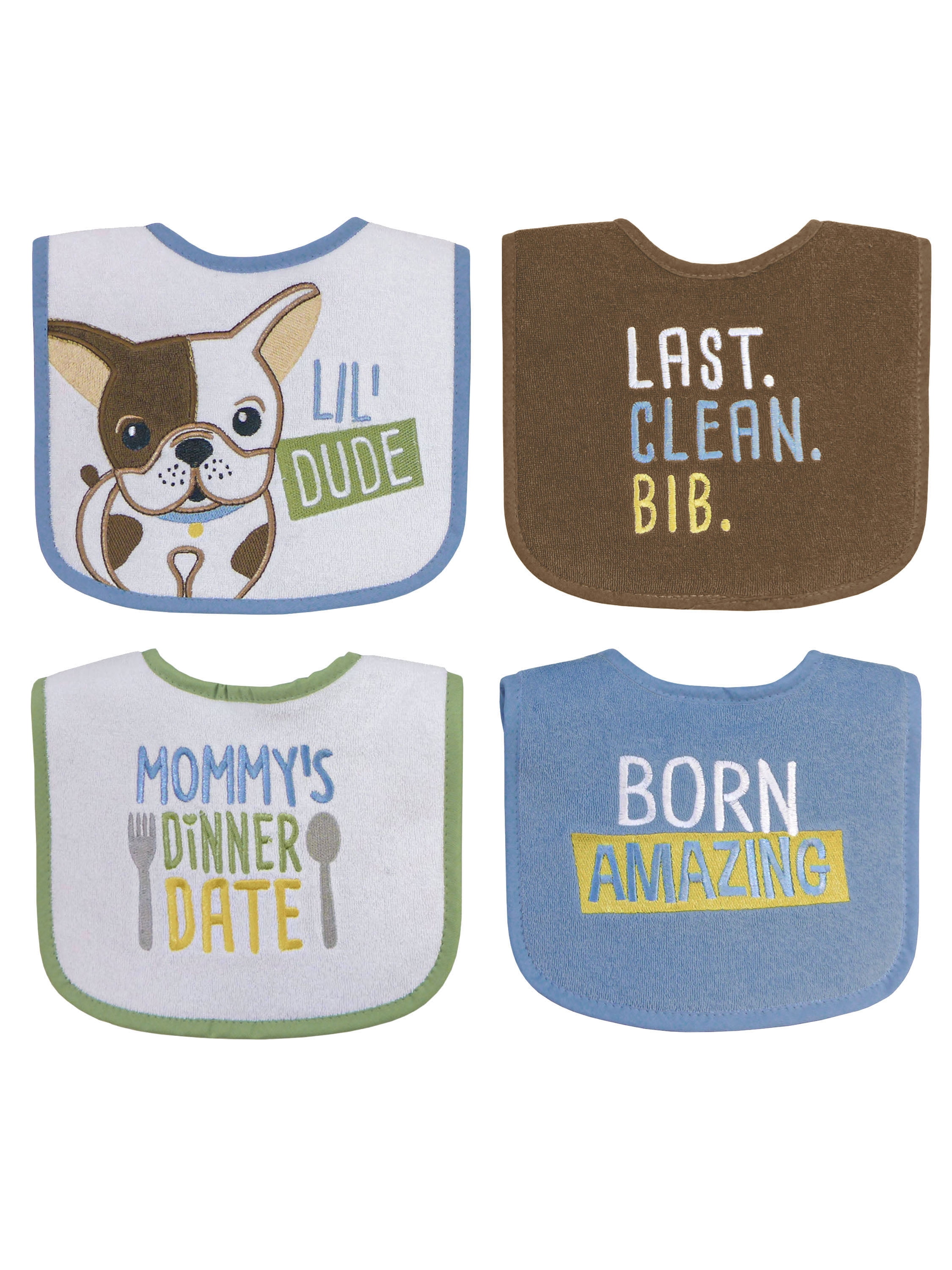 Parents Choice Baby Boys Icon Bibs, 4-Pack