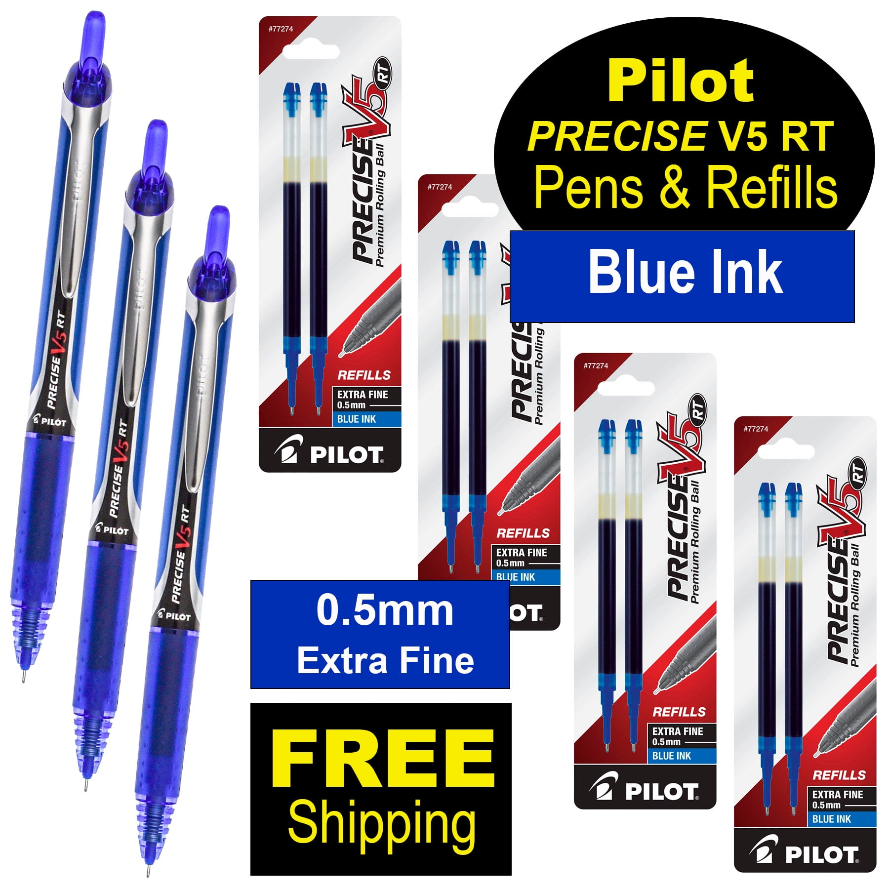 Pilot Precise V5 RT 26063 Pens & Refills, Blue Ink, 0.5mm Extra Fine