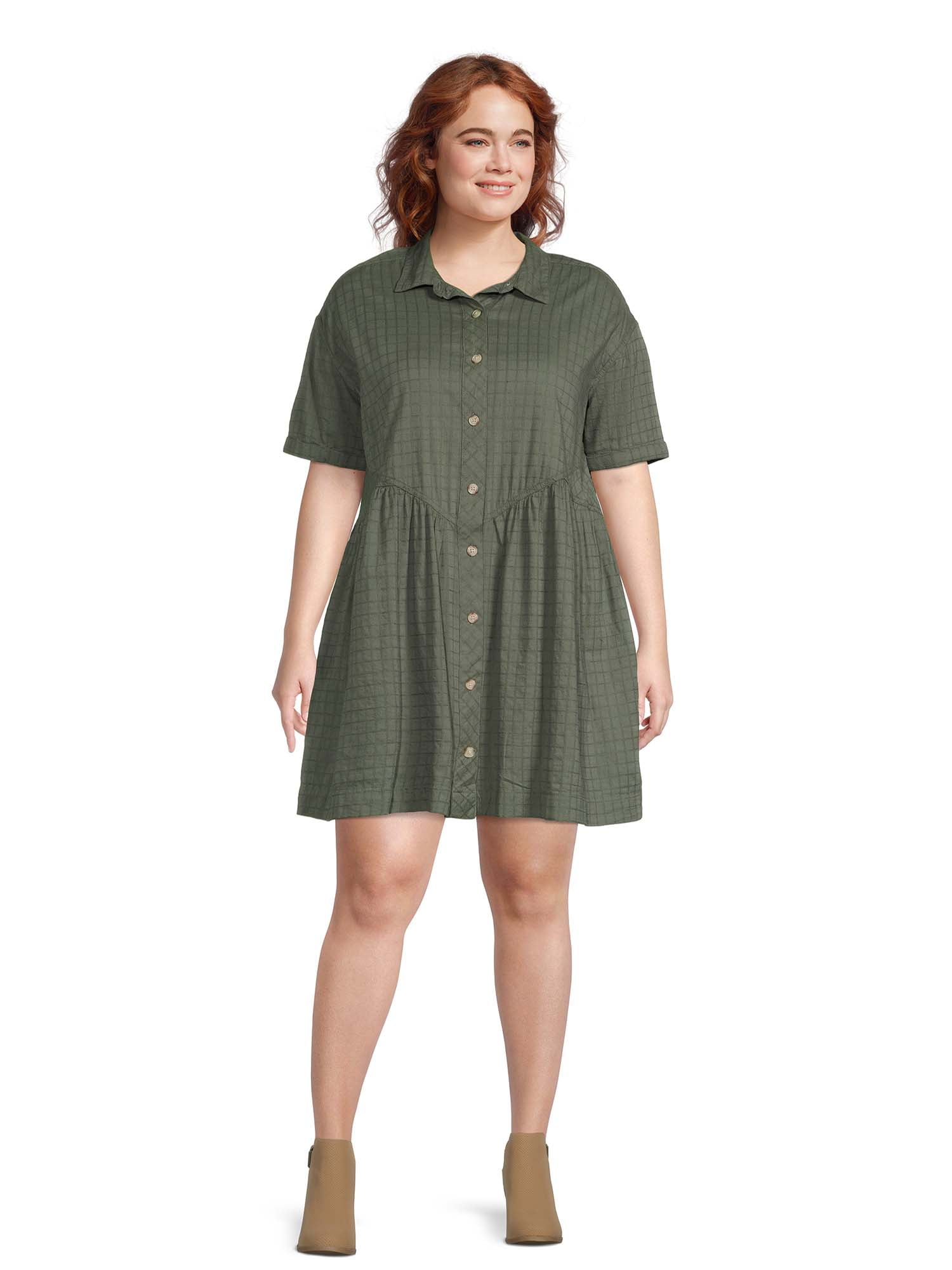 Terra & Sky Women's Plus Size Woven Shirt Dress 