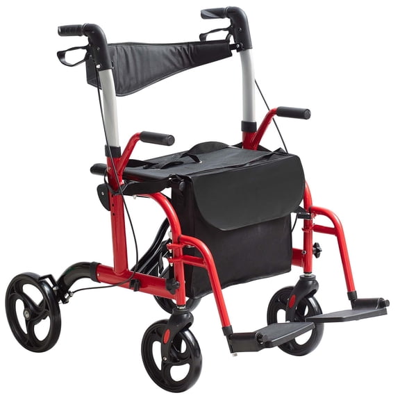 IUKRYU 2-in-1 Rollator Walker & Transport Chair - 300 lbs Capacity, Aluminum Frame, Foldable, with Rotating Wheels & Braking System