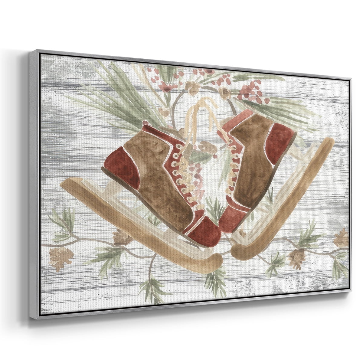Pinecone Lodge Collection A - Framed Gallery Wrapped Holiday Canvas - 17 x 25 - Silver Frame