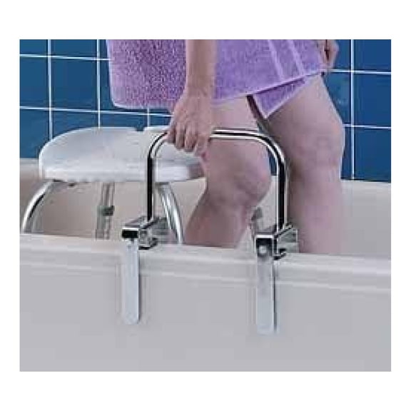 Textured Grip Bathtub Rail - Knurled Steel Grab Bar - Metallic Finish