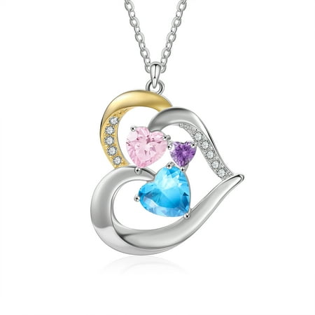 Mementos Personalized Sterling Silver Family Women s Necklace with 3 Birthstones and Names