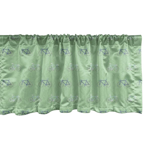 Ambesonne Bicycle Valance Pack of 2, Rhythmic Motifs of Bikes, 54"X12", Pale Green Dark Lavender