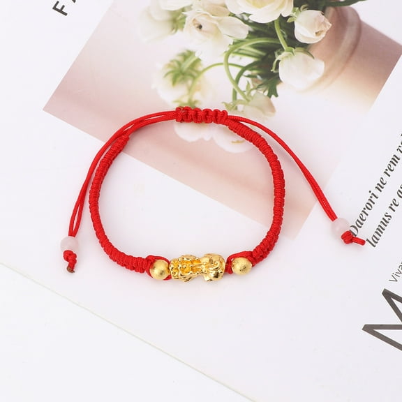 AOOOWER Red Strings Braided Bracelet Chinese Feng Shui Gold Pi Xiu Pendant Bracelet Gift