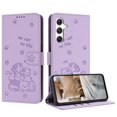 thumbnail image 2 of Flip Case for Samsung Galaxy A15 PU Leather Wallet Case with RFID Blocking Card Slot & Cash Pocket Magnetic Clasp Stand Function Cover Cat Patterned with Wrist Strap Phone Case,Purple, 2 of 9