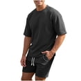 thumbnail image 5 of hotojiny Mens 2 Piece Outfits Summer Textured T-Shirt and Drawstring Shorts Set Comfortable Short Sleeve Travel Outfit(Black,X-Large), 5 of 6