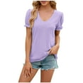 thumbnail image 5 of lmcalzta Womens Tops Puff Short Sleeve Crewneck T Shirts Spring Summer Casual Solid Color Tees Blouses, 5 of 6