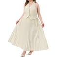 thumbnail image 2 of DARING DIVA Women's Plus 2 Pieces Halter Top Pleated Maxi Skirt Set Beige 1X, 2 of 6