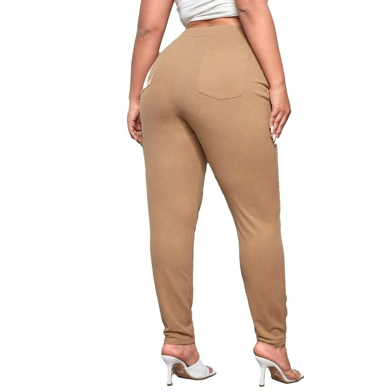 Casual Plain Skinny Camel Plus Size Pants (Women's)
