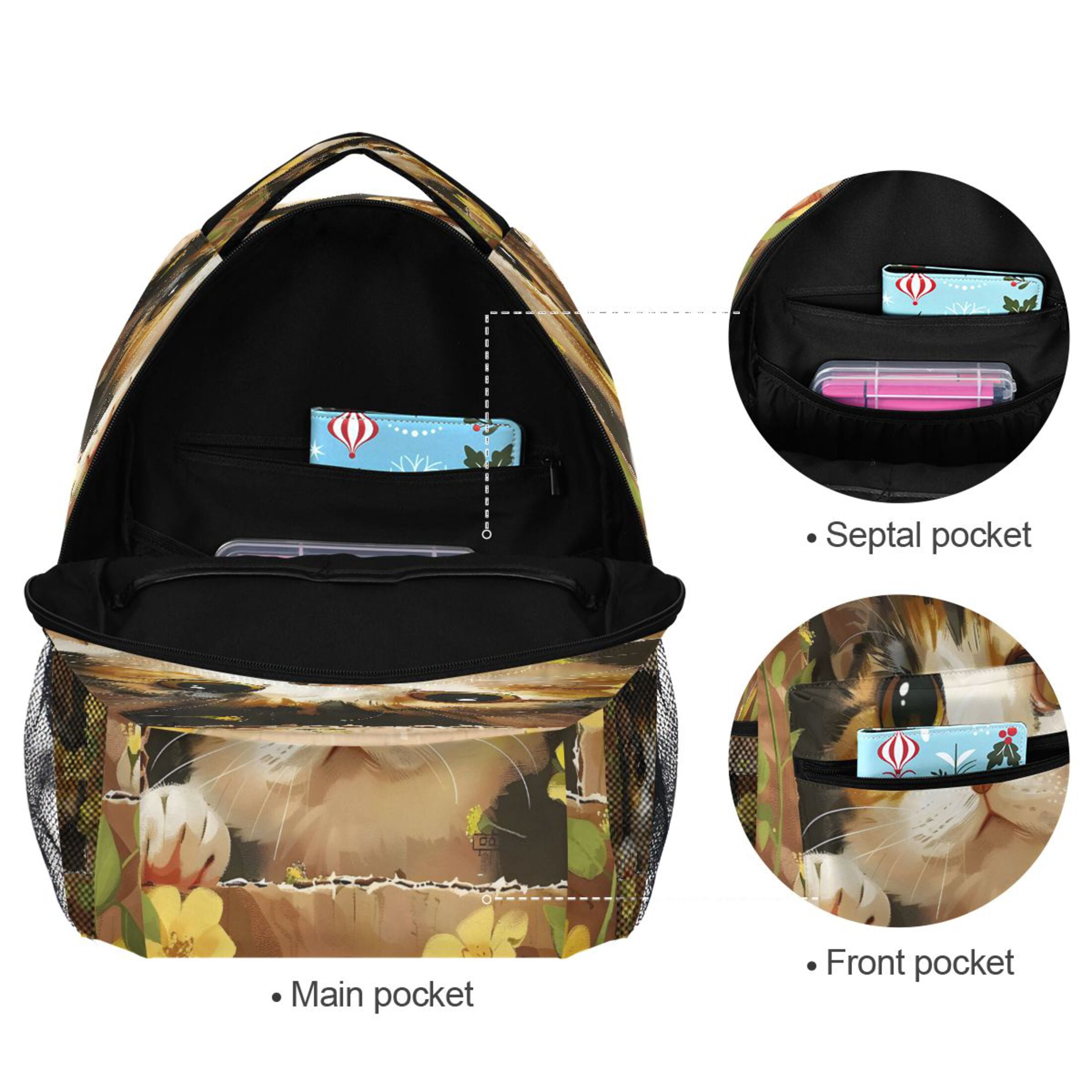 DIXRUYEE Backpack Schoolbag Cat Cardboard Box Pattern 15L/18L 2-SIZE
