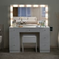 thumbnail image 5 of Naomi Home Vera Makeup Deluxe Vanity Table Set, 7 Drawers, 11 Lights, Oversized Mirror, White, 5 of 10