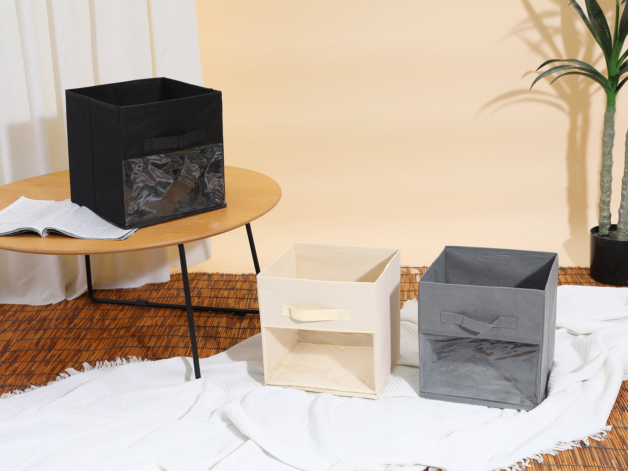 Unique Bargains Set of 3 Fabric Storage Bins with Handle for Organizing Clothes Gray