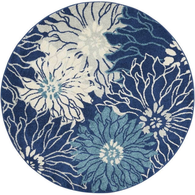 homeroots home decor 385480 5’ Round Navy and Ivory Floral Area Rug