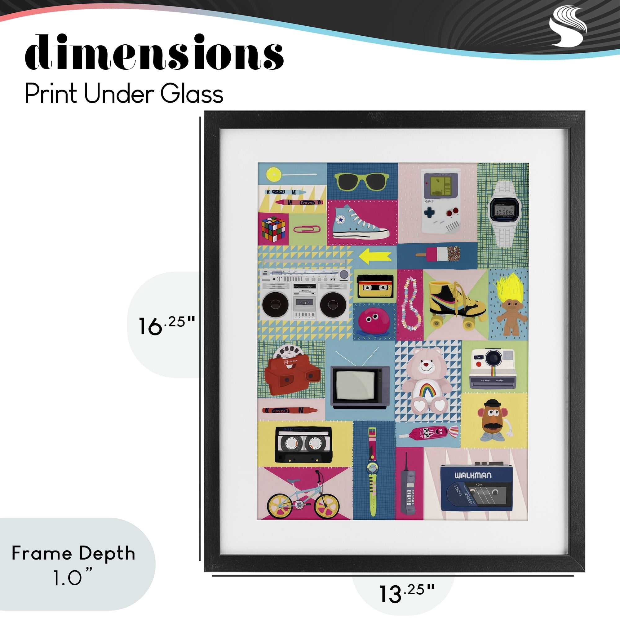 Stupell Industries Retro 80's Patchwork Collection Black Framed Print Under Glass, design by Hanna Melin